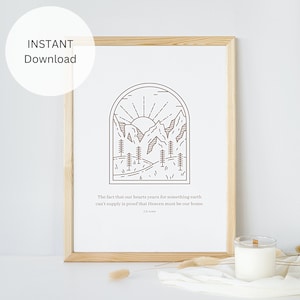 Christian Gift Boho Decor Wall Art Print Gift for Christian Printable Wall Decor Instant Download Nature Scene CS Lewis Quote Print