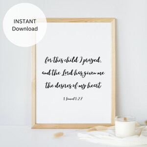 Minimalist Nursery Bible Verse Nursery Print Christian Home Decor Wall Art Gender Neutral Nursery For This Child I Prayed 1 Samuel 1 27