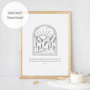 Christian Gift Boho Decor Wall Art Print Gift for Christian Printable Wall Decor Instant Download Nature Scene CS Lewis Quote Print