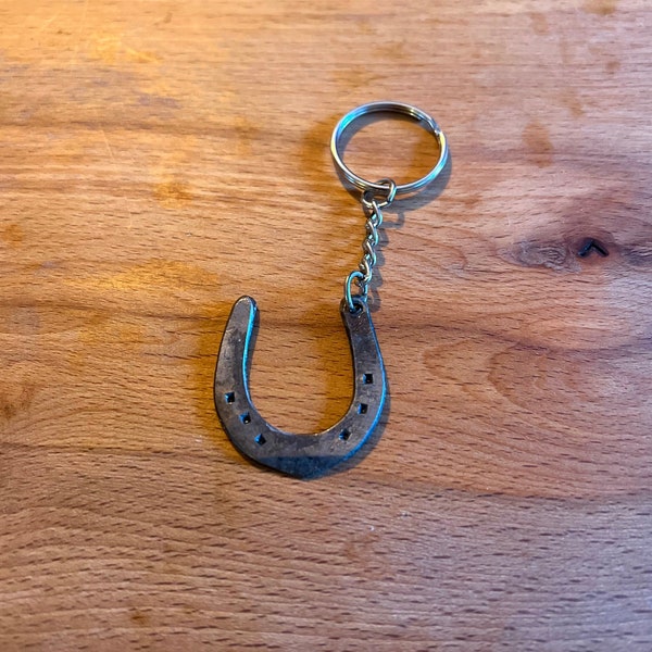 mens lucky charm keychain forged: hand made blacksmith lucky horse shoe, gift for boyfriend , mens lucky charm