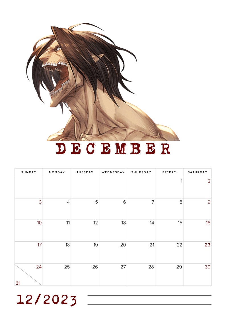 Attack On Titan Calendar 2023