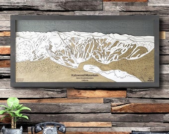 Mapa de pistas de esquí de Kirkwood Mountain: Arte de madera grabado en 3D (58 x 122 cm)