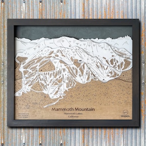 Carte des pistes de ski 3D de Mammoth Mountain en Californie | Carte 3D en bois, oeuvres d'art de carte des pistes de ski, cartes en bois gravées, décoration de cabane, cadeaux pour skieurs