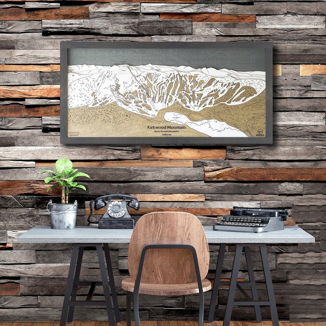 3D Kirkwood Mountain CA Ski Trail Map 23 X 48 Skiing Art, Ski Slope Map