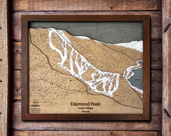 Mapa 3D de pistas de esquí de Diamond Peak, Nevada / Arte para esquiadores, Mapa artístico de pistas de esquí, Mapas grabados en madera, Decoración para cabañas, Regalos para esquiadores