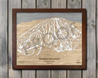 Mapa 3D de pistas de esquí de Stratton Mountain, Vermont, arte de esquí, mapas de pistas de esquí, mapas de madera grabados, decoración de cabañas, regalos para esquiadores
