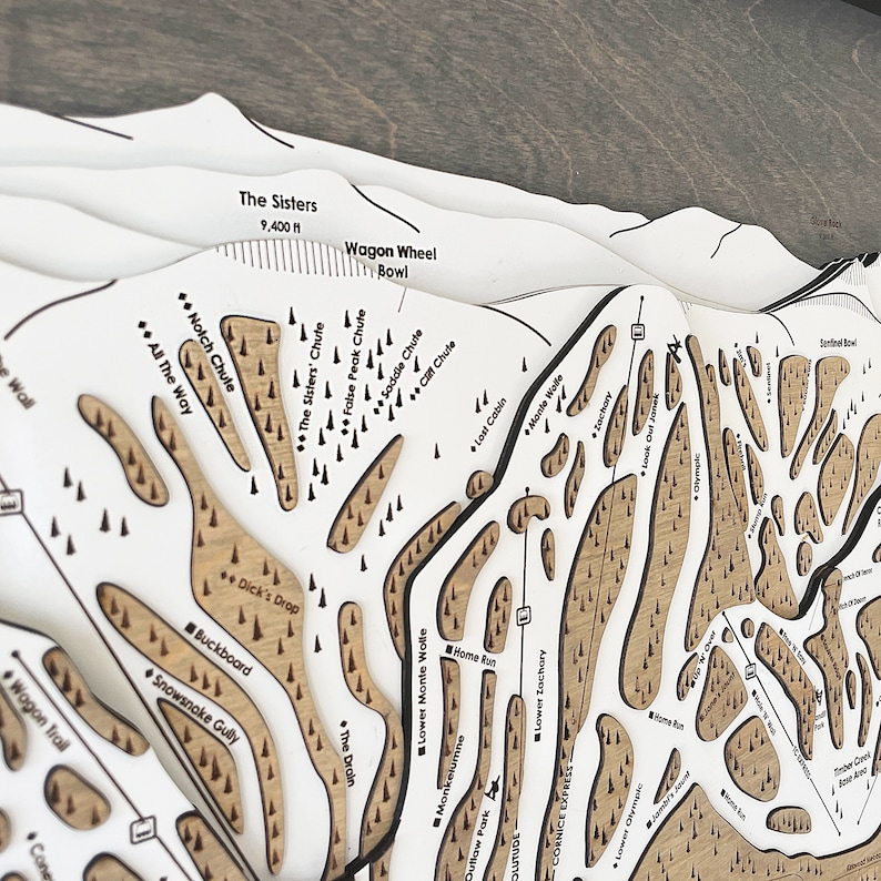 3D Kirkwood Mountain CA Ski Trail Map 23 X 48 Skiing Art, Ski Slope Map