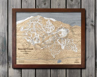 Mapa de pistas de esquí de Beaver Creek: Arte de madera grabado con láser