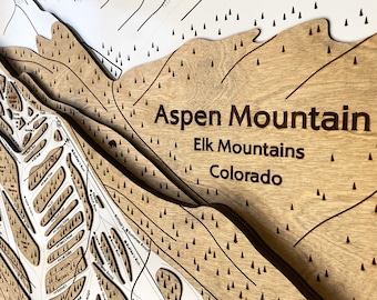 Mapa de pistas de esquí de Aspen Mountain: Arte de pistas de esquí en madera en 3D