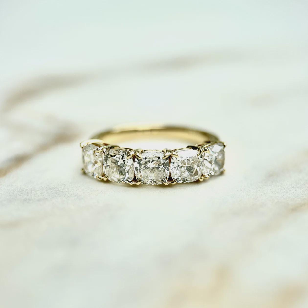 Five Cushion Cut Lab Diamond Wedding Band 18KT Gold Band Cushion Lab Grown Diamond Band Anniversary Band Gifts For Wife-Fiancé-Partner