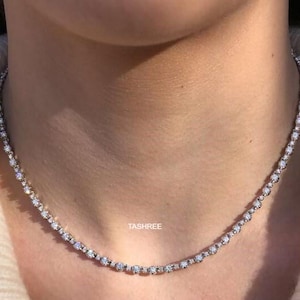 8 Carat Diamond Tennis Necklace 14&quot;-18&quot; Necklace 14K Yellow Gold Lab Diamond Necklace Round Diamond Necklace Alternate Diamond Set Necklace