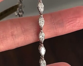 14K White Gold Tennis Bracelet Marquise Cut Lab Diamond Bracelet for Her / Him Customizable Bracelet Manmade Diamond Bracelet Foe Gift