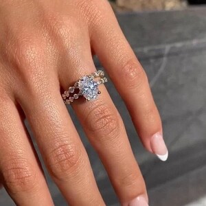 2 carat Oval Lab Grown Diamond Engagement Ring With Round Diamond Full Eternity Band Diamond Wedding Ring Set Bridal Ring Set Oval Diamond