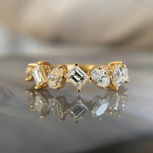 Zig Zag Lab Diamant Ring Smaragd Birne Marquise Ovalschliff Halbe Ewigkeit Diamant Band Jubiläumsring für Frauen Labor Diamant Braut Band gewachsen