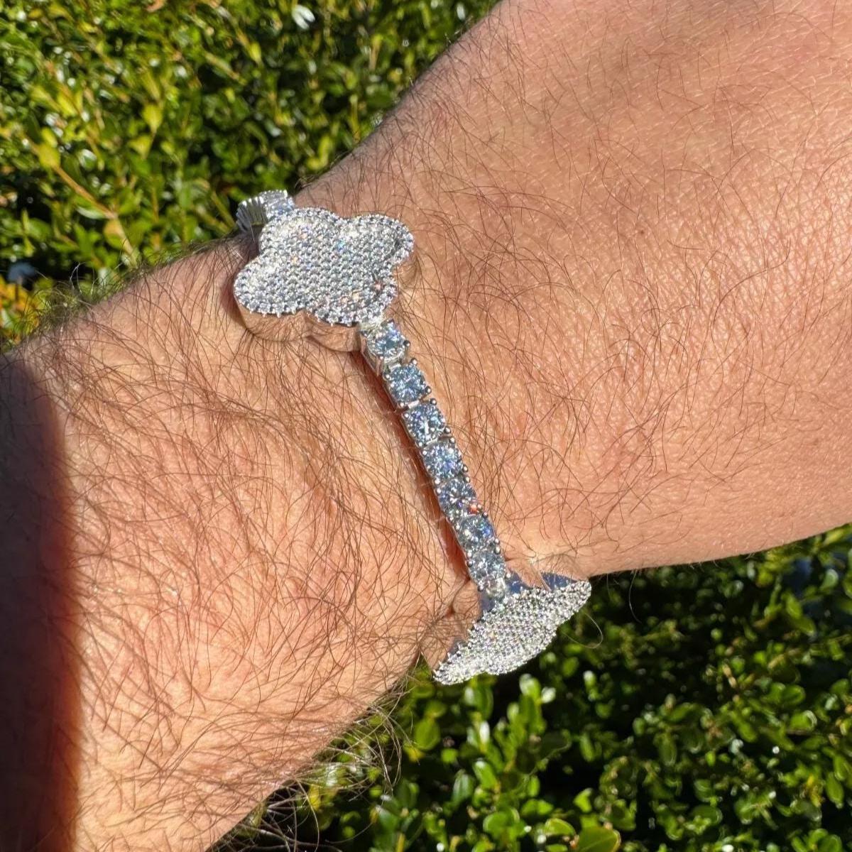 Leaf Clover Tennis Bracelet Fully Iced Out 14K Gold Round Lab Grown Diamonds Custom Jewelry For Women & Men Gift For Wedding or Anniversary