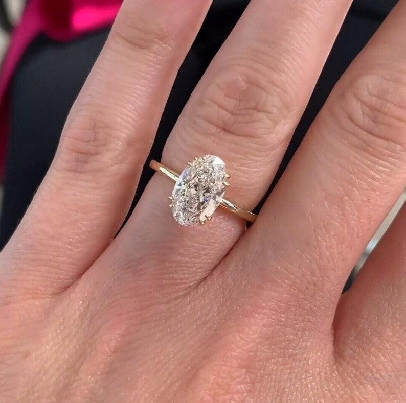 3CT Oval Lab Grown Diamond Engagement Ring 14k Solid Yellow Gold Ring Oval Cut Wedding Ring Oval Solitaire Ring Anniversary Gift Ring