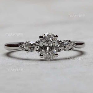 0.60 Ct Oval Cut Lab Grown Diamond Three Stone Wedding Ring Side Pear Lab Grown Diamond Dainty Diamond ring Gifts For Women Anniversary Ring