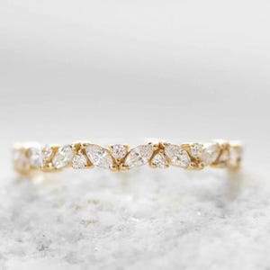 Marquise And Round Cut Lab Grown Full Eternity Stackable Wedding Band Alternative Band Dainty Gold Band Eternity Anniversary Band For Her