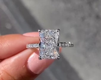 2.50 Ct Radiant Diamond Engagement Ring Diamond Prong Wedding Ring Hidden Halo Ring Radiant Lab Grown Diamond Pave Ring Certified Rings