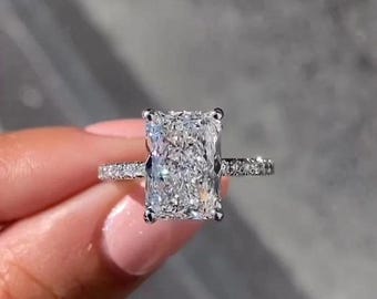 11 Carat Diamond Ring Radiant cut Lab grown Diamond e color vvs clarity IGI certificate, Engagement ring , radiant side stones 14k gold