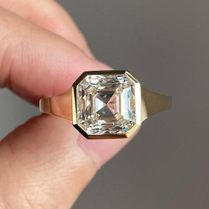 Asscher Cut Lab Grown Diamond Ring 3ct Asscher Cut Diamond Ring Bezel Solitaire Diamond Ring F/VS Lab Created Diamond Anniversary Gift Ring