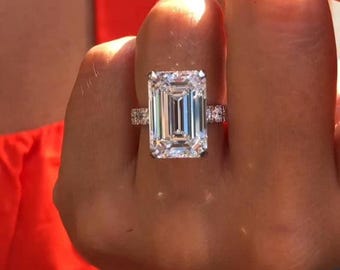 10ct Emerald Cut Lab Grown Engagement Ring Big Diamond Wedding Ring Anniversary Gifts One Of A Kind Ring Gifts For Women 14K White Gold Ring