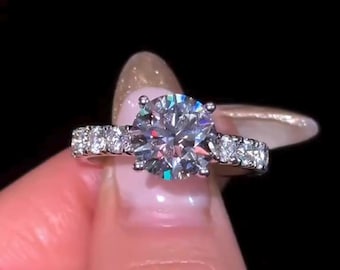 3 CT Round Cut Lab Grown Diamond Engagement Ring White Gold Jewelry Round Cut 3/4 Pave Eternity Wedding Ring Hidden Halo Lab Diamond Ring