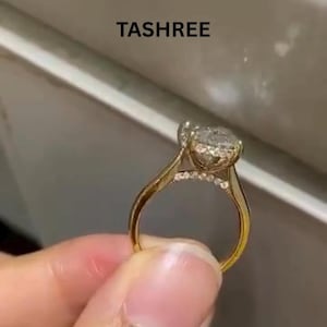 3.50 Carat Oval Lab Grown Diamond Cathedral Engagement Ring Lab Created Oval Diamond Ring Hidden Halo Diamond Bridge 18kt Yellow gold Ring