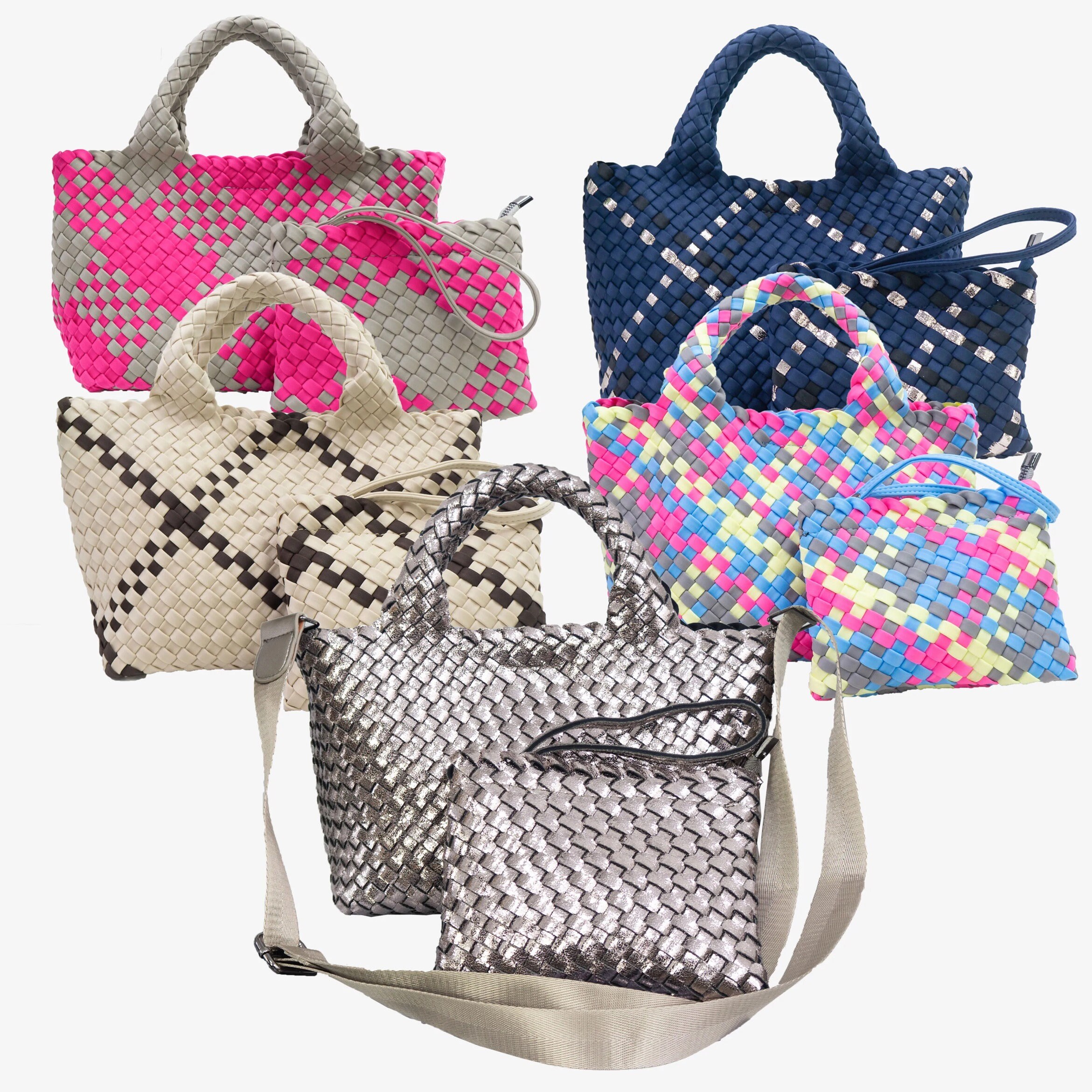 Handmade Woven Pleated Neoprene Mini Tote Bag With Cross Shoulder