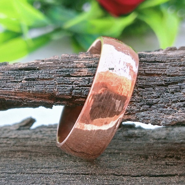 Solid Copper Hammered Band Rustic Band Unique Texture Wedding Band for Men & Women Distinctive Stacking Ring Gift for Her