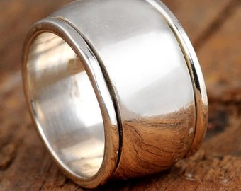 Dikke brede band, Spinner Ring, 925 Sterling Zilveren Ring, Dome Ring, Chunky Fidget Meditatie Ring, Zilveren Spinner Angst Ringen