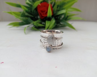 925 Sterling Silver Spinner Meditation Ring With Moonstone Gemstone Handcrafted Artisan Ring Anniversary gift ring