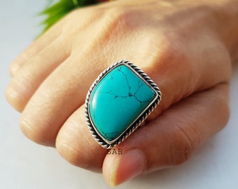 Amazing Sleeping Beauty Turquoise AAA+Quality Gemstone Ring,Middle Finger Ring,Engagement Ring 925-Sterling Silver Ring,Antique Silver Ring