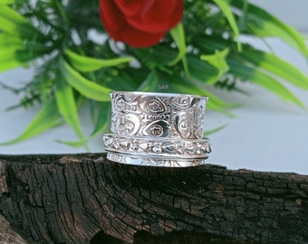 925 Sterling Silver Spinner Ring - Designer Silver Ring - Boho Ring - Gift for her