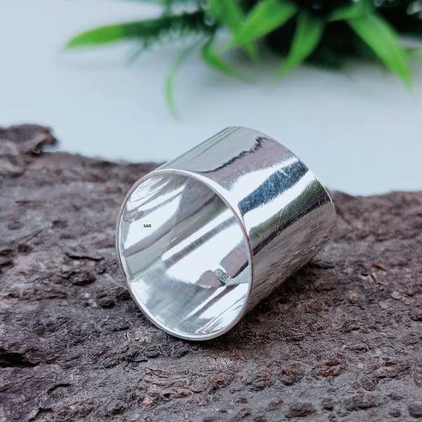 925 Sterling Silver, Shiny Wide Tube Ring,  Silver Wide ring, Wide Cuff Ring,  Arthritis ring, Silver jewelry ring
