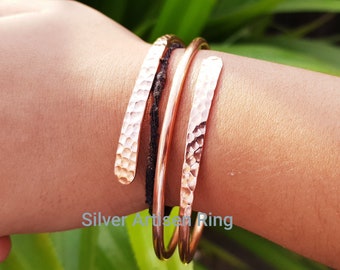 Bracelet en cuivre martelé | Bracelet jonc en cuivre pur | Bracelet en cuivre massif | Bracelet jonc en cuivre pur guérison, cadeau jonc emballé en cuivre pour elle