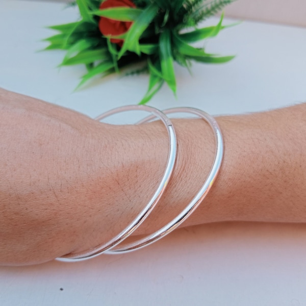 Ensemble de deux bracelets en argent sterling | Ensemble de deux bracelets | Bracelet jonc rempli/empilable en argent sterling | Bracelets en argent fin/uni