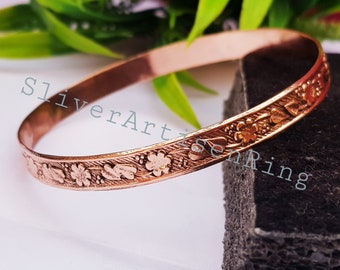 Copper Bangle Solid Copper Bangle Floral  Bangle Stacking bangle| Handmade solid copper bangle| Copper Floral for Women  Gift For Her