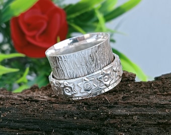 Silver Star Spinner Ring 925 Sterling Fidget Ring Designer Spinner Ring Boho Ring Gift idea