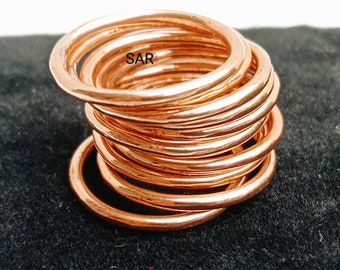 Copper Set of 10 Stacking Ring -  Copper Stacking Rings - Simple Copper and Twist Bands - Solid Copper Ring - Gift for Her