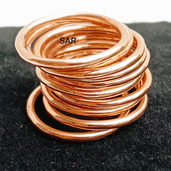 Copper Set of 10 Stacking Ring -  Copper Stacking Rings - Simple Copper and Twist Bands - Solid Copper Ring - Gift for Her