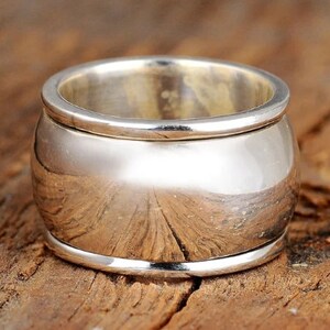 Thick Wide Band, Spinner Ring, 925 Sterling Silver Ring, Dome Ring, Chunky Fidget Meditation Ring, Silver Spinner Anxiety Rings image 5