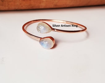 Natural Moonstone Bangle, Solid Copper Adjustable Bangle, Copper Cuff Bracelet, Moonstone Jewelry, Natural Moonstone Gemstone, Gift For Her