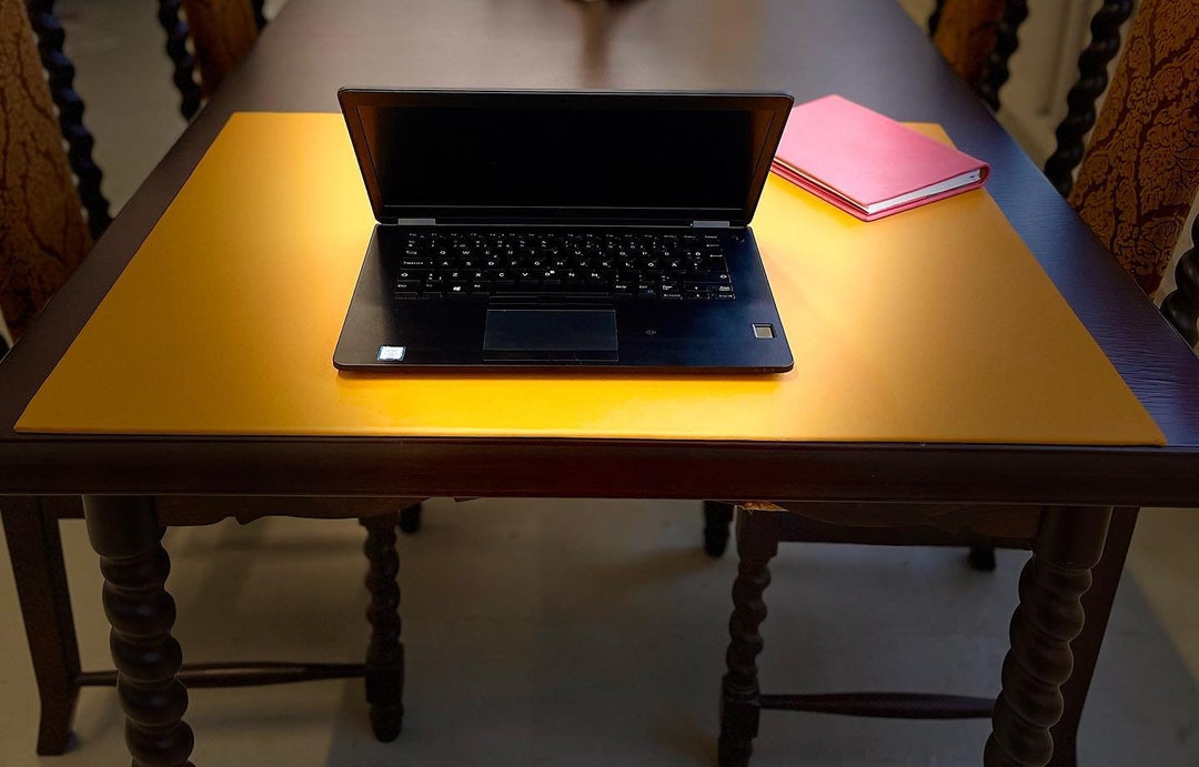 Full Grain Leather Desk Mat in Ocher Large Leather Writing Pad Etsy