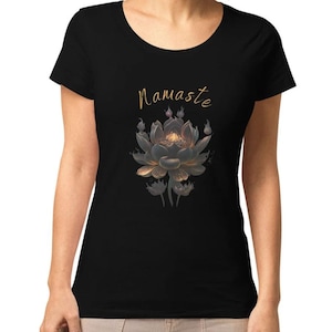 Frauen 100% Bio-Baumwolle Namaste Lotusblume T-Shirt, Lotus Blumen Shirt, Lotus Shirt, Zen Meditation Geschenk, Frauen Boho Shirts