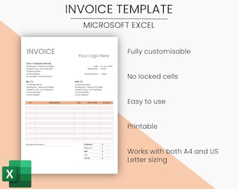 Invoice Template, Business invoice, Invoice Template EXCEL, Invoice, Peach, Small Business