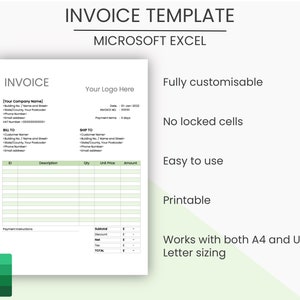 Invoice Template, Business invoice, Invoice Template EXCEL, Invoice, Green, Small Business