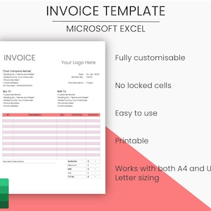 Invoice Template, Business invoice, Invoice Template EXCEL, Invoice, Red, Small Business
