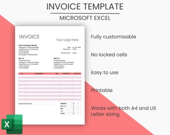 Invoice Template, Business invoice, Invoice Template EXCEL, Invoice, Red, Small Business