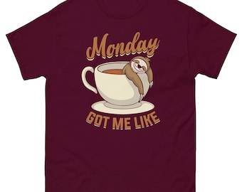 Maandag kreeg ik Like | schattig koffieshirt | Grappig koffieshirt | Cafeïneverslaafde T-shirt | Cadeau voor koffieliefhebber | Retro koffieshirt